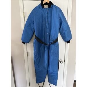 Charmoll Igloo Vtg Snowmobile suit Men Sz L 70s Boot Strap Blue Zip 25” Inseam